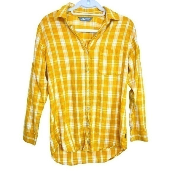 The North Face Tops - THE North Face Yellow Plaid Button Down Long Sleeve Size Small